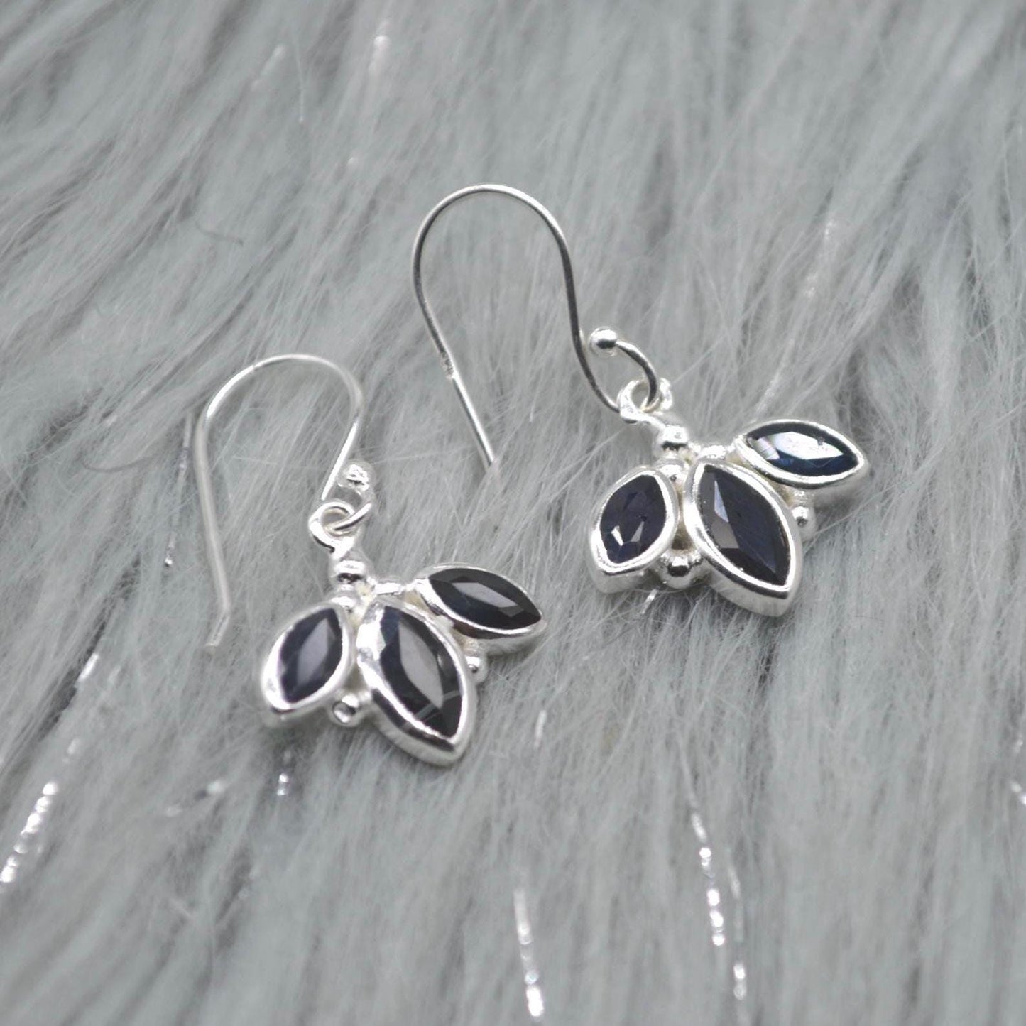 Blue Sapphire Earrings: Sterling Silver Dangle Drop, September Birthstone