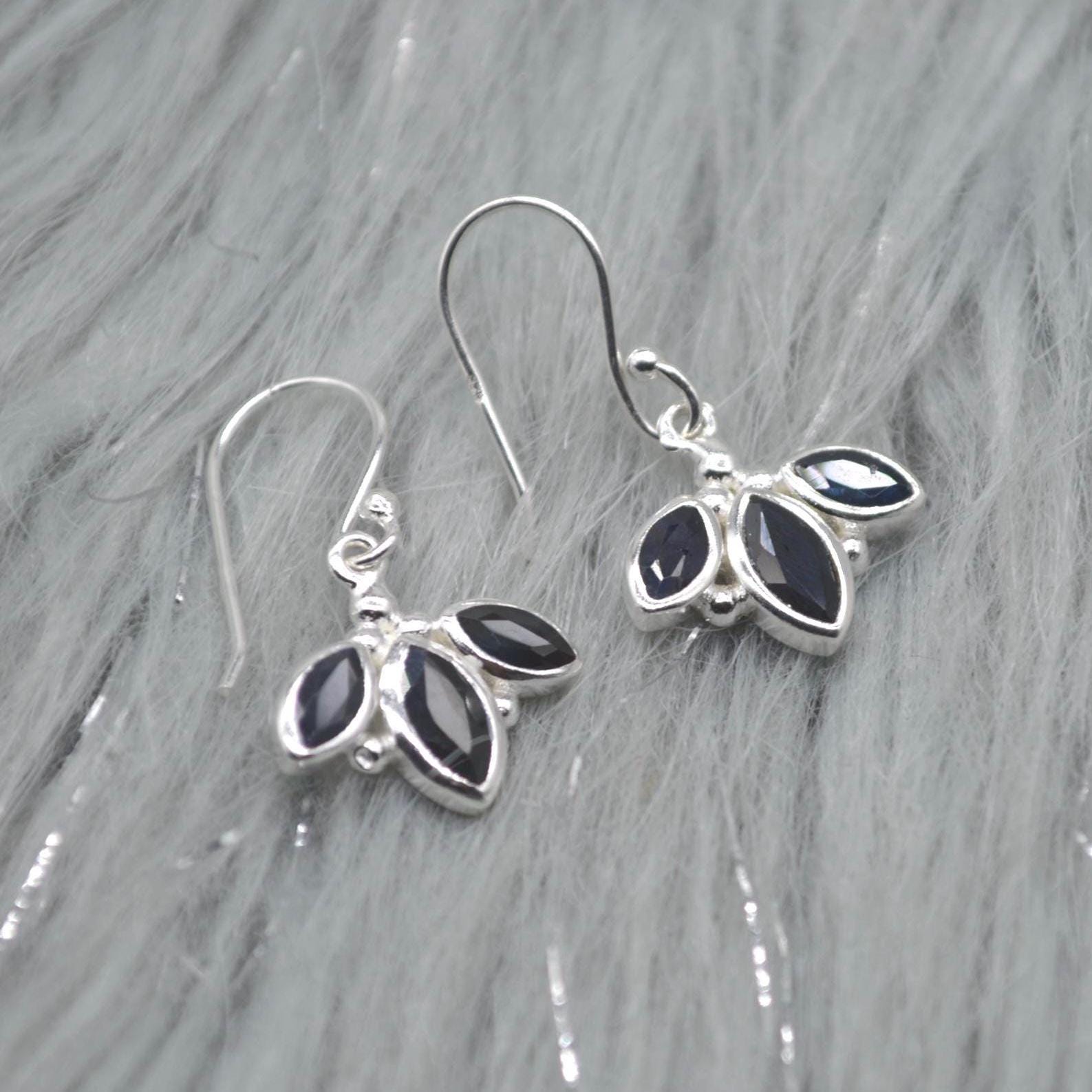 Blue Sapphire Earrings: Sterling Silver Dangle Drop, September Birthstone