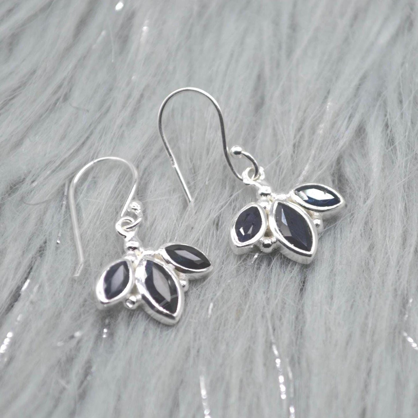 Blue Sapphire Earrings: Sterling Silver Dangle Drop, September Birthstone