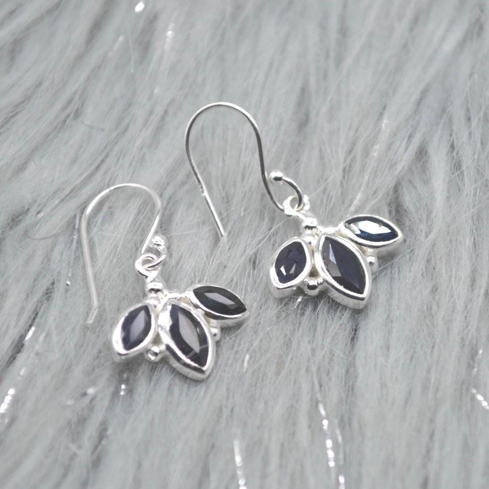 Blue Sapphire Earrings: Sterling Silver Dangle Drop, September Birthstone