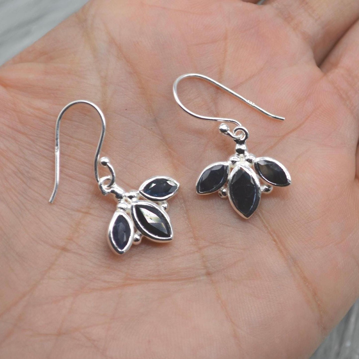 Blue Sapphire Earrings: Sterling Silver Dangle Drop, September Birthstone