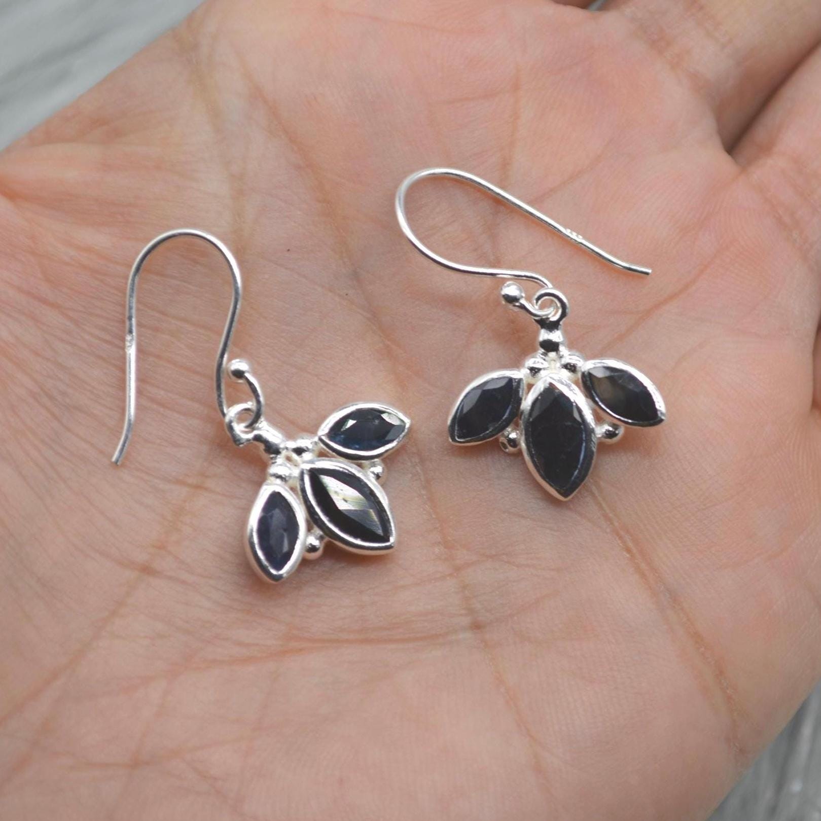 Blue Sapphire Earrings: Sterling Silver Dangle Drop, September Birthstone