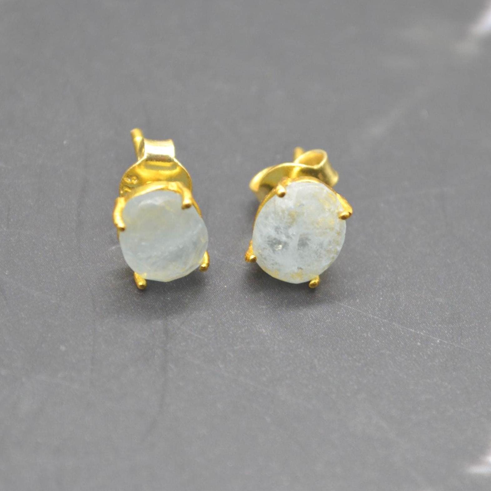 Aquamarine Silver Stud Earrings: Sterling Silver or Gold, March Birthstone