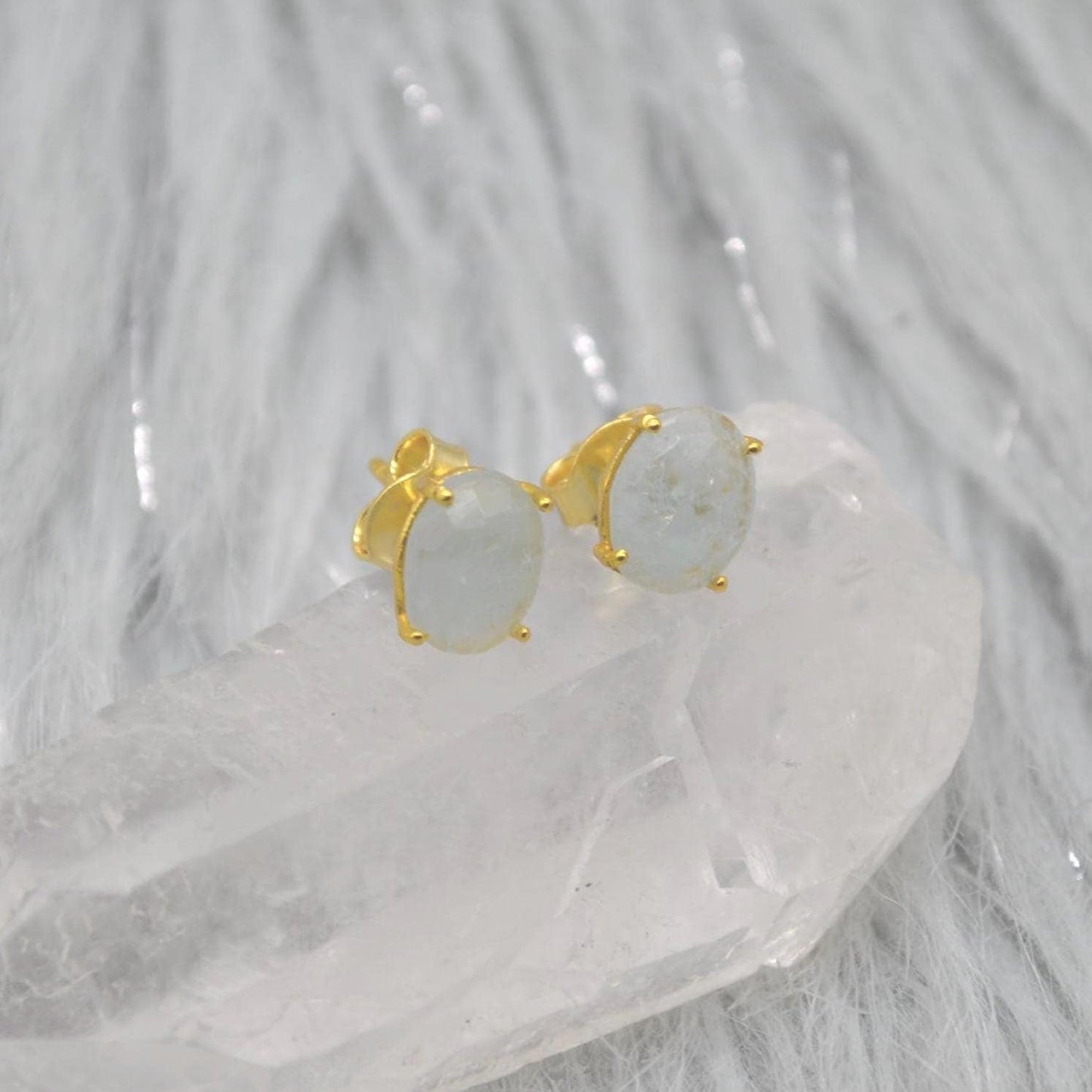 Aquamarine Silver Stud Earrings: Sterling Silver or Gold, March Birthstone