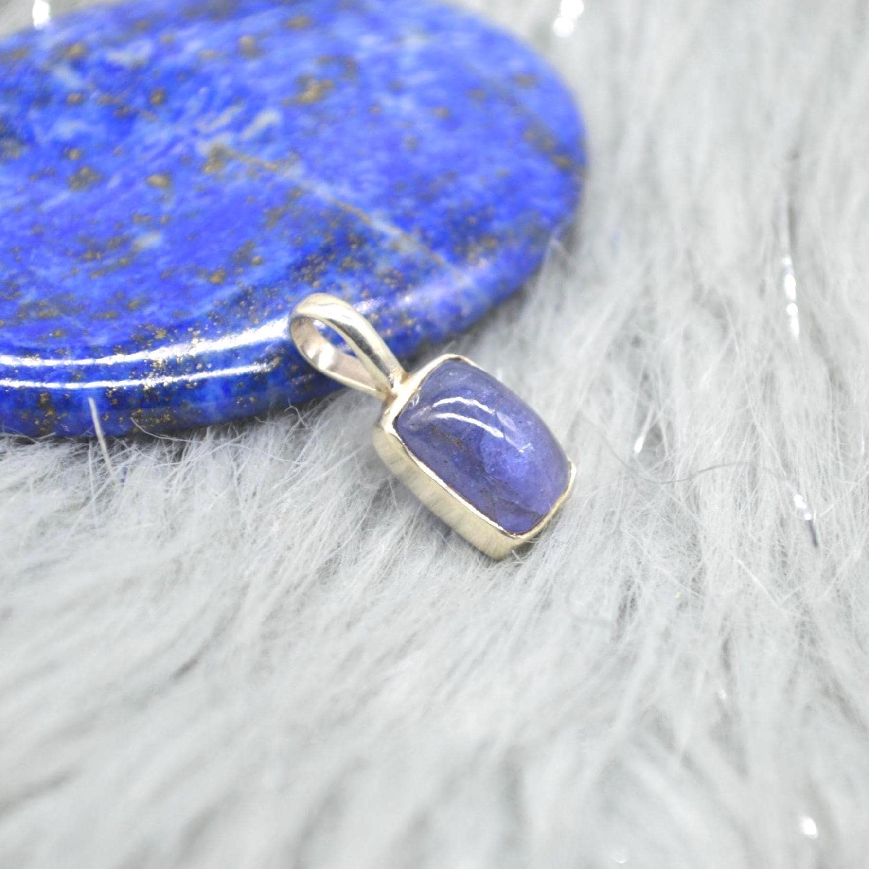Tanzanite Silver Pendant Necklace: Square, Blue Gemstone, December Birthstone