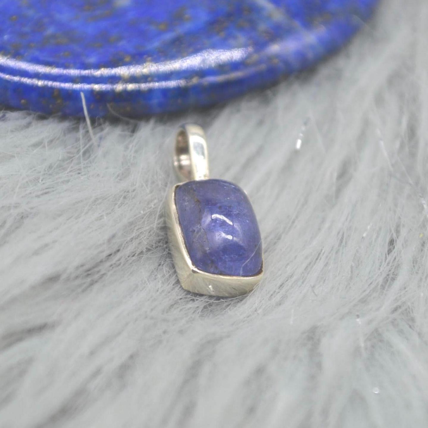 Tanzanite Silver Pendant Necklace: Square, Blue Gemstone, December Birthstone