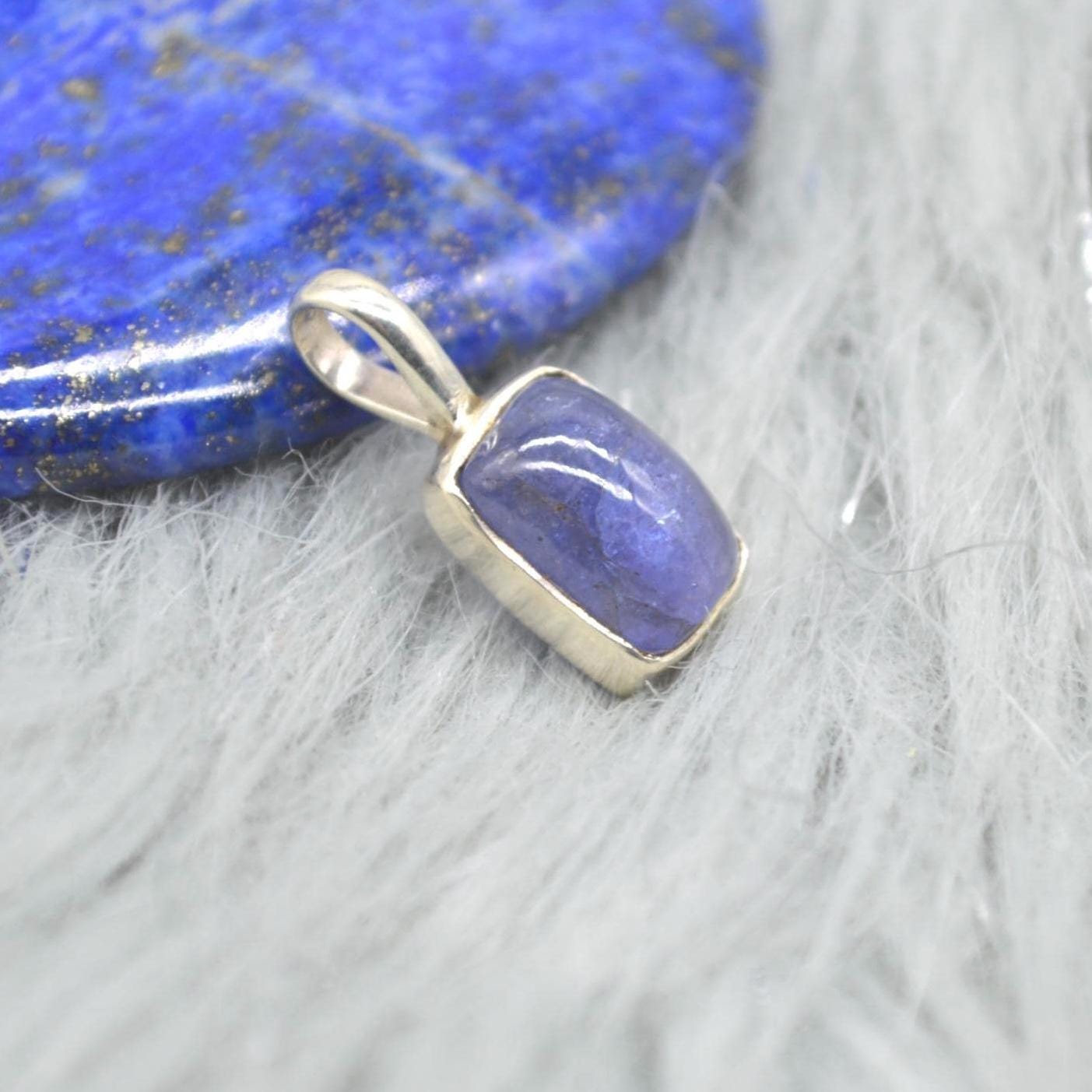 Tanzanite Silver Pendant Necklace: Square, Blue Gemstone, December Birthstone