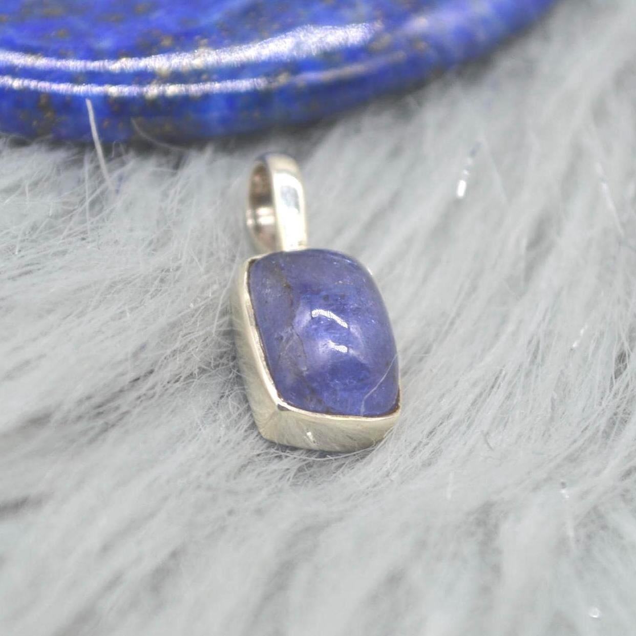 Tanzanite Silver Pendant Necklace: Square, Blue Gemstone, December Birthstone