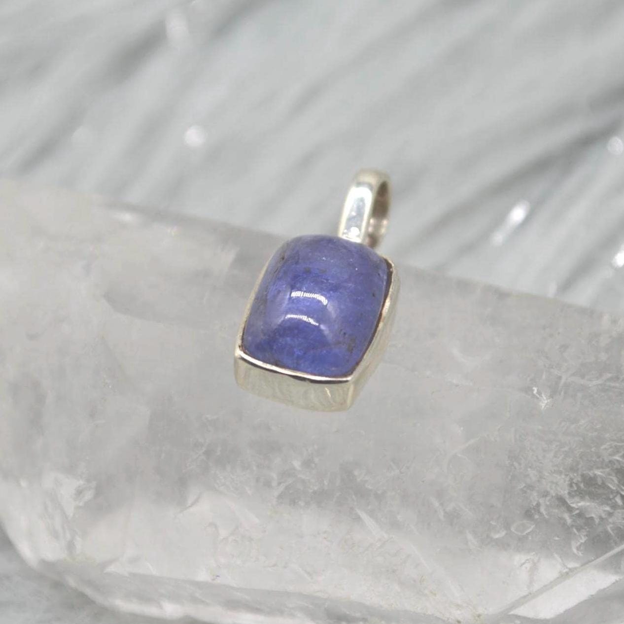 Tanzanite Silver Pendant Necklace: Square, Blue Gemstone, December Birthstone