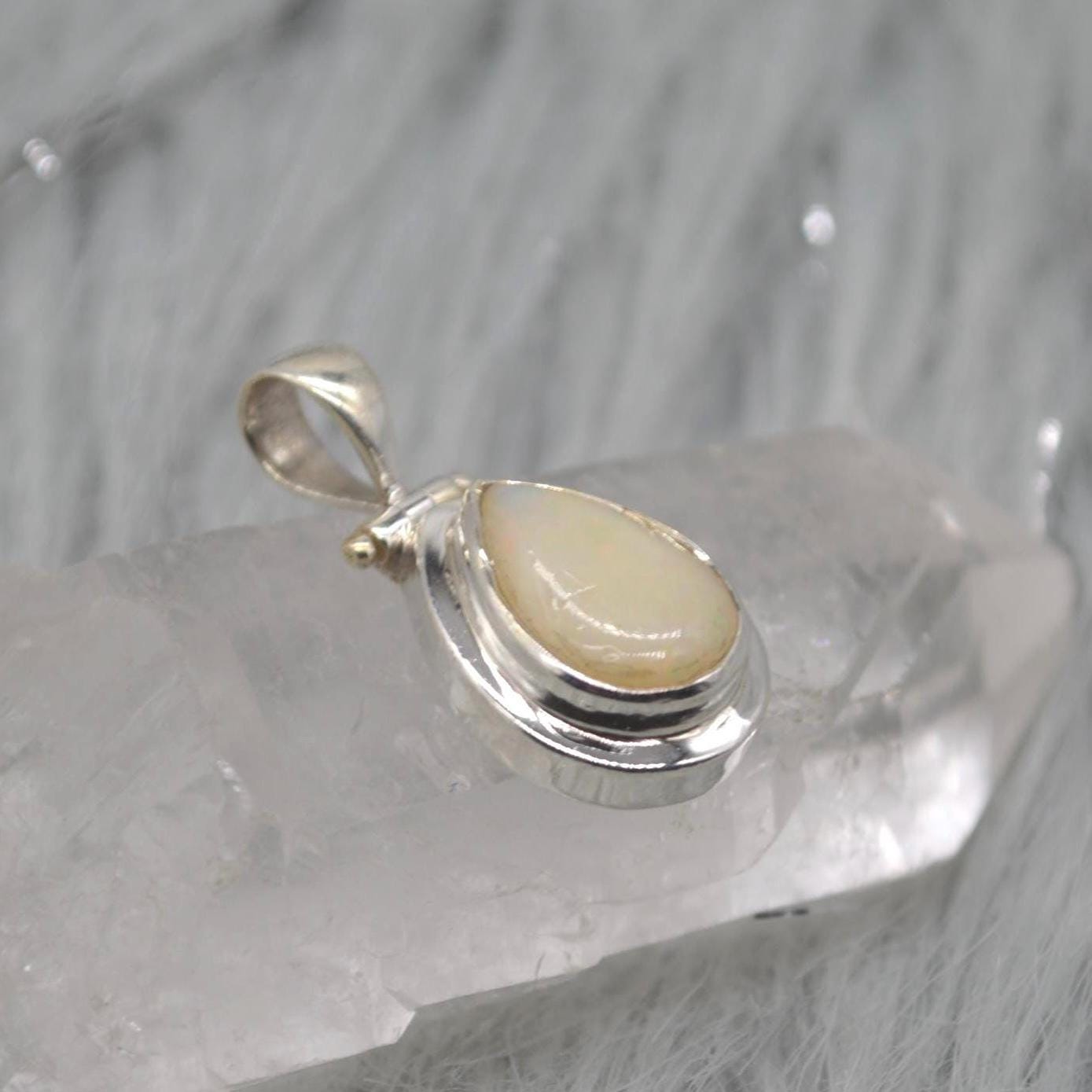 White Opal Pendant: Sterling Silver Necklace, Gemstone Pendant