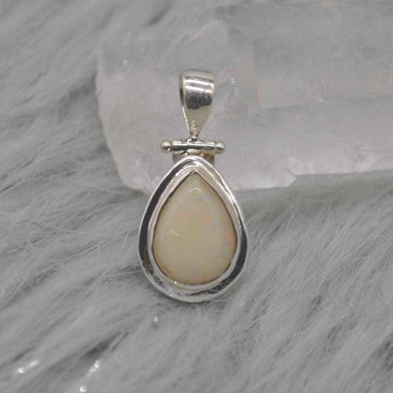 White Opal Pendant: Sterling Silver Necklace, Gemstone Pendant