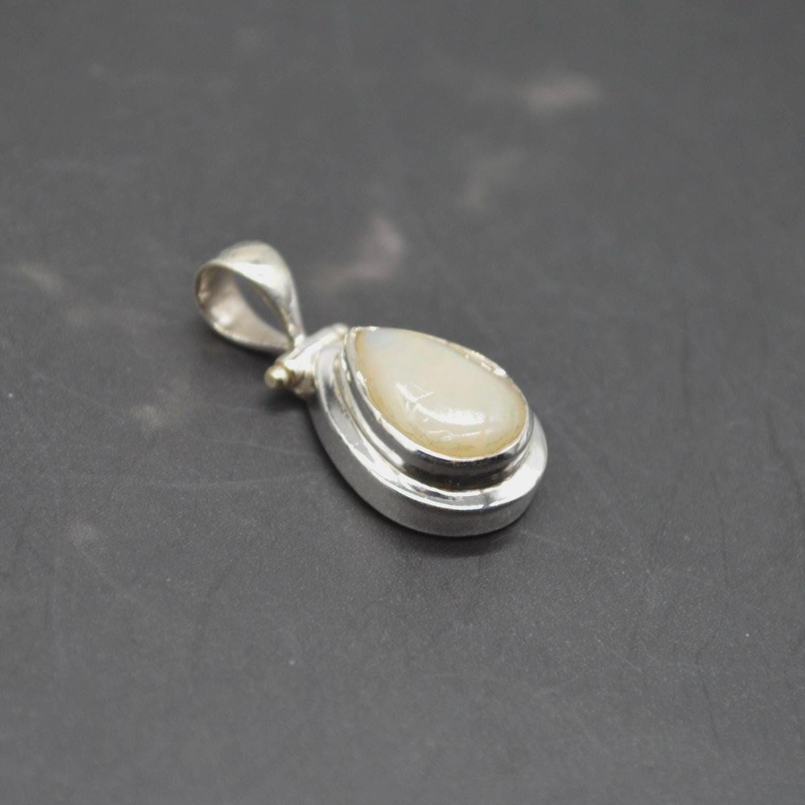 White Opal Pendant: Sterling Silver Necklace, Gemstone Pendant