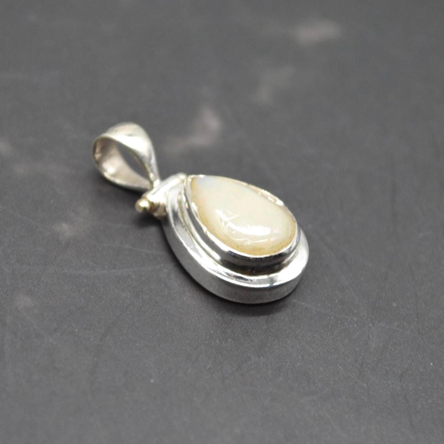 White Opal Pendant: Sterling Silver Necklace, Gemstone Pendant