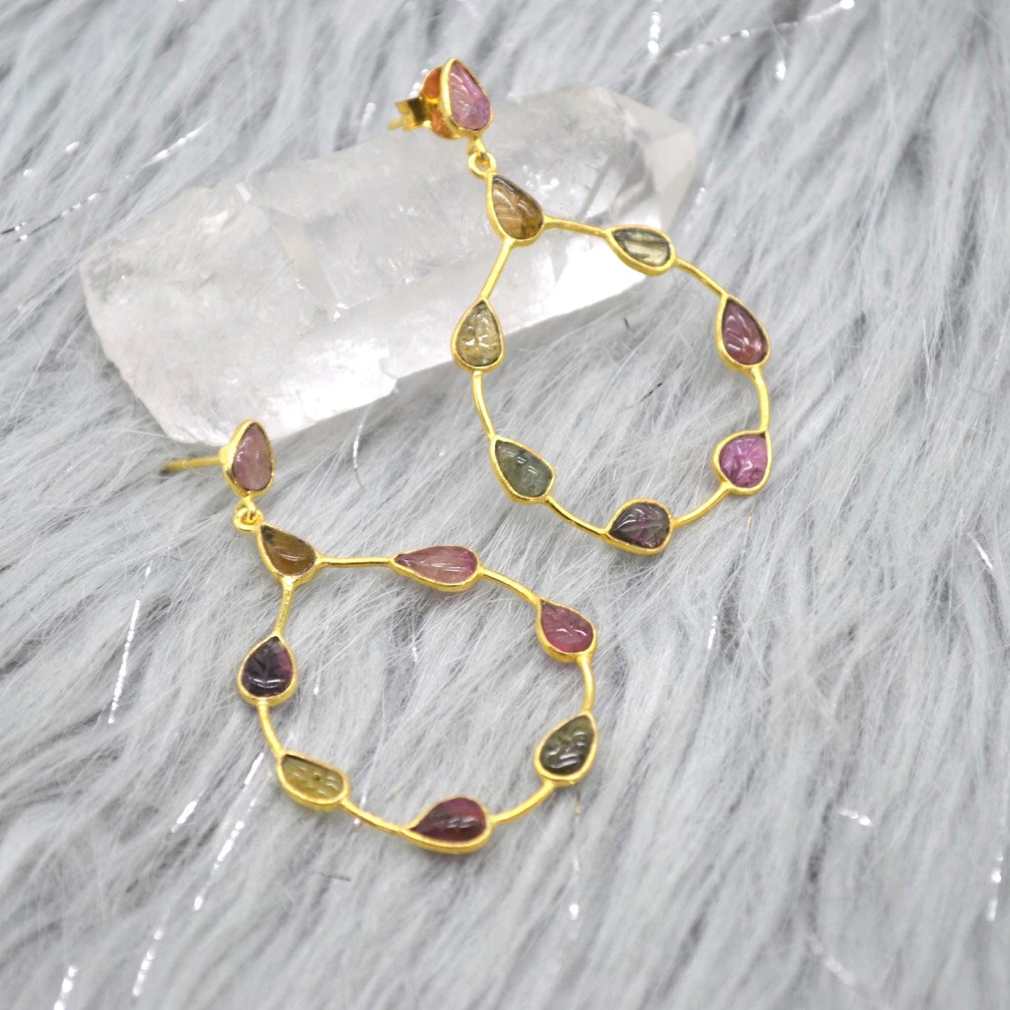 Pink Green Tourmaline Earrings: Sterling Silver Dangle Drop, October Birthstone, Gemstone Jewelry