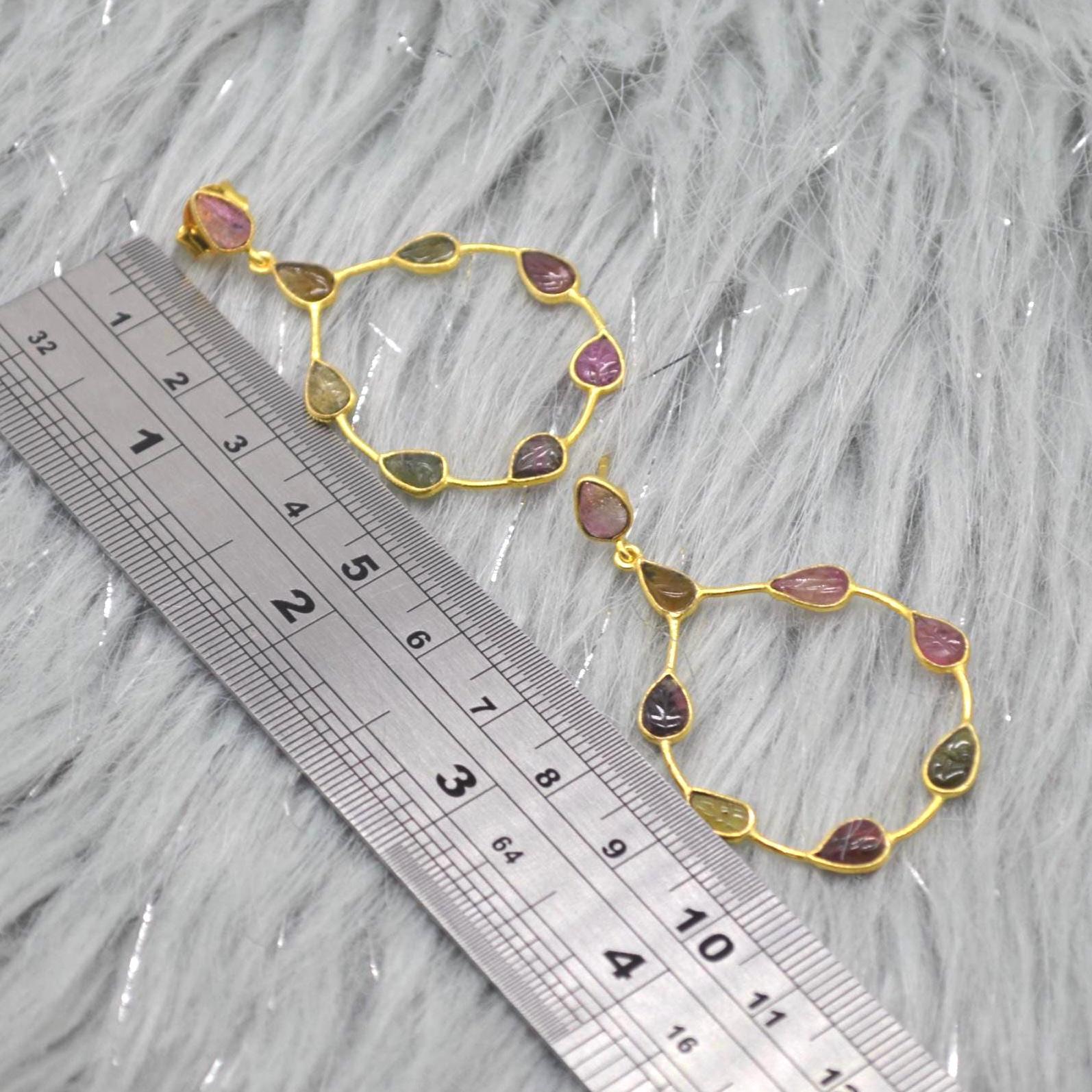 Pink Green Tourmaline Earrings: Sterling Silver Dangle Drop, October Birthstone, Gemstone Jewelry