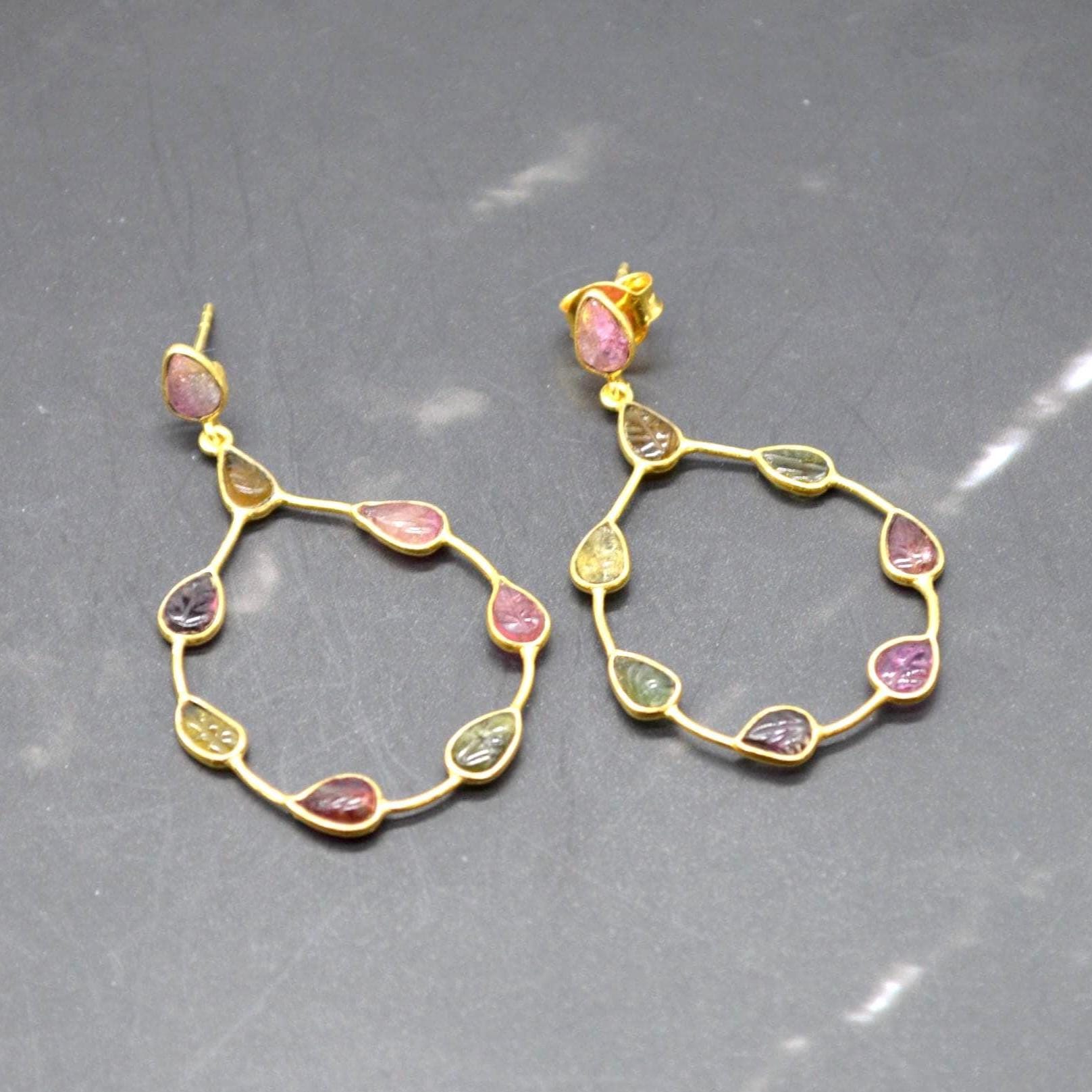 Pink Green Tourmaline Earrings: Sterling Silver Dangle Drop, October Birthstone, Gemstone Jewelry