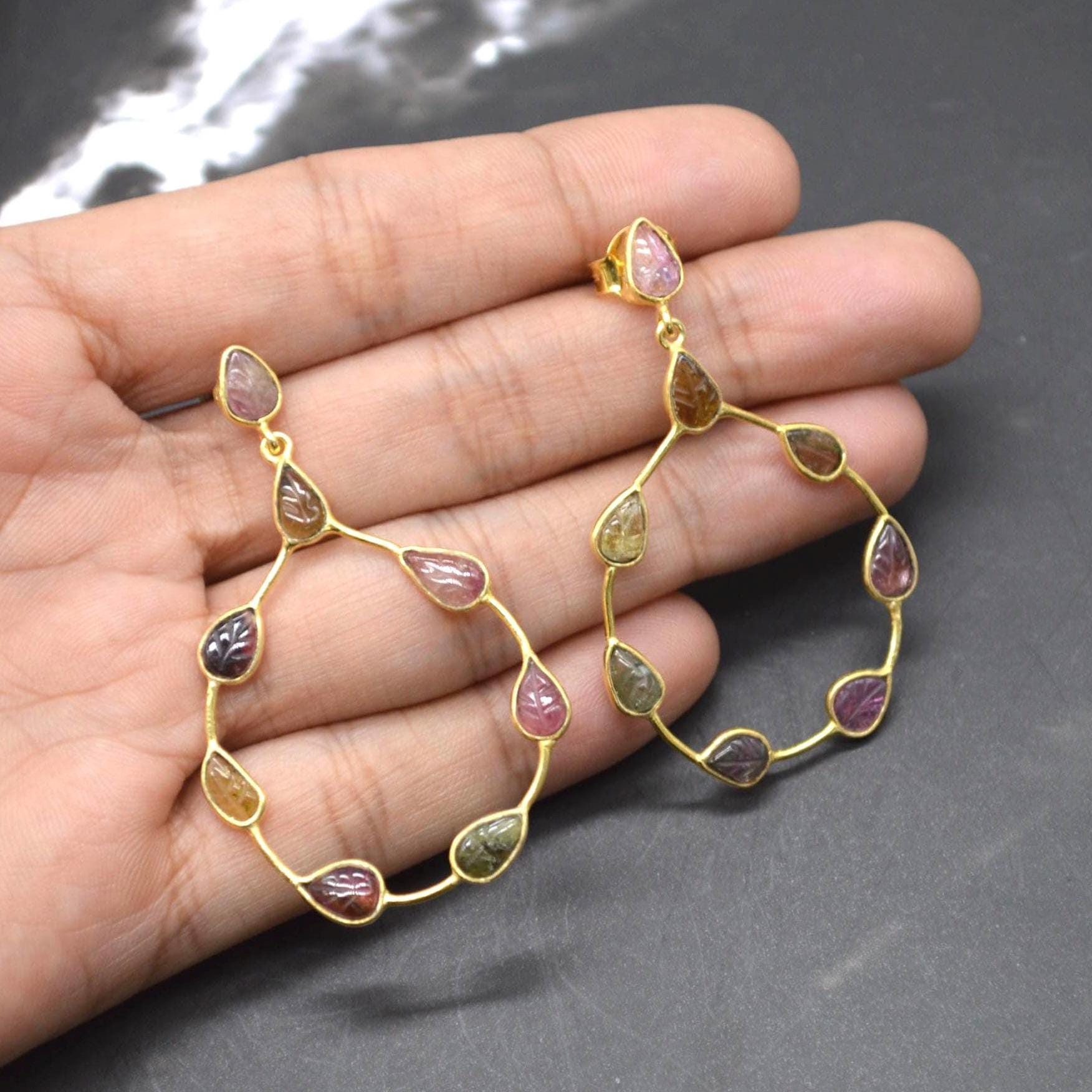 Pink Green Tourmaline Earrings: Sterling Silver Dangle Drop, October Birthstone, Gemstone Jewelry