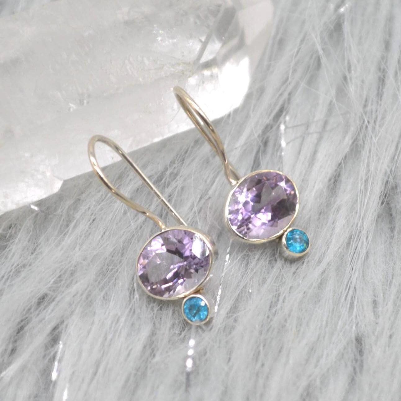 Amethyst Apatite Sterling Silver Earrings: Dangle Drop, February Birthstone