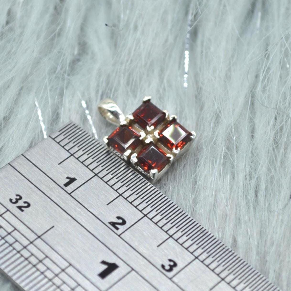 Red Garnet Square Pendant Necklace: Sterling Silver