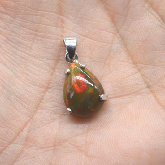 Black Fire Opal Pendant Necklace: Sterling Silver