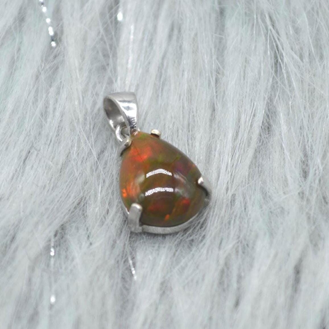 Black Fire Opal Pendant Necklace: Sterling Silver