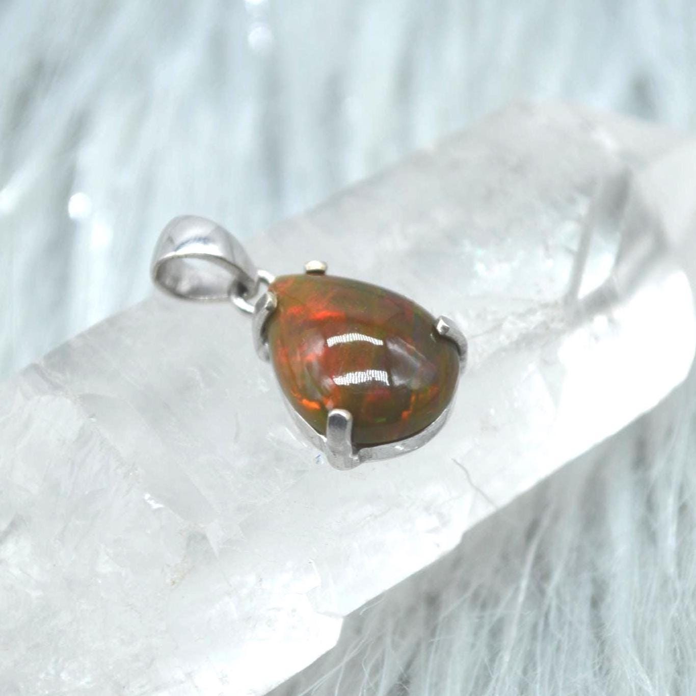 Black Fire Opal Pendant Necklace: Sterling Silver