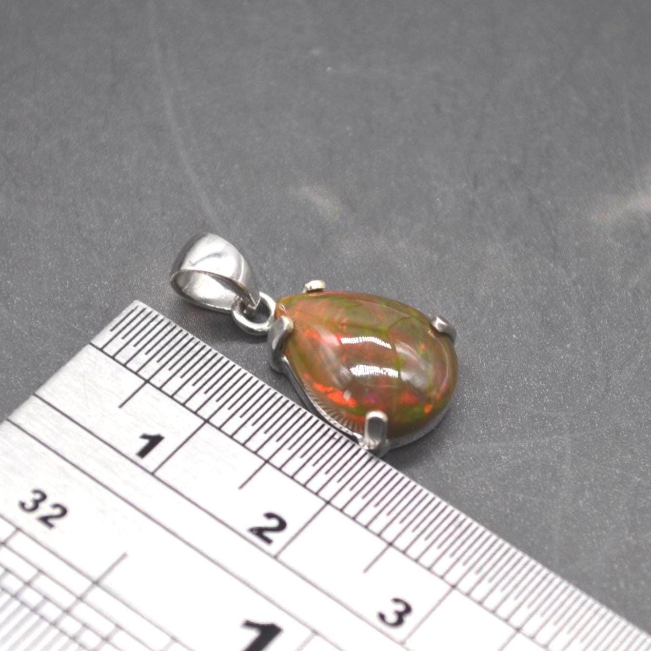 Black Fire Opal Pendant Necklace: Sterling Silver