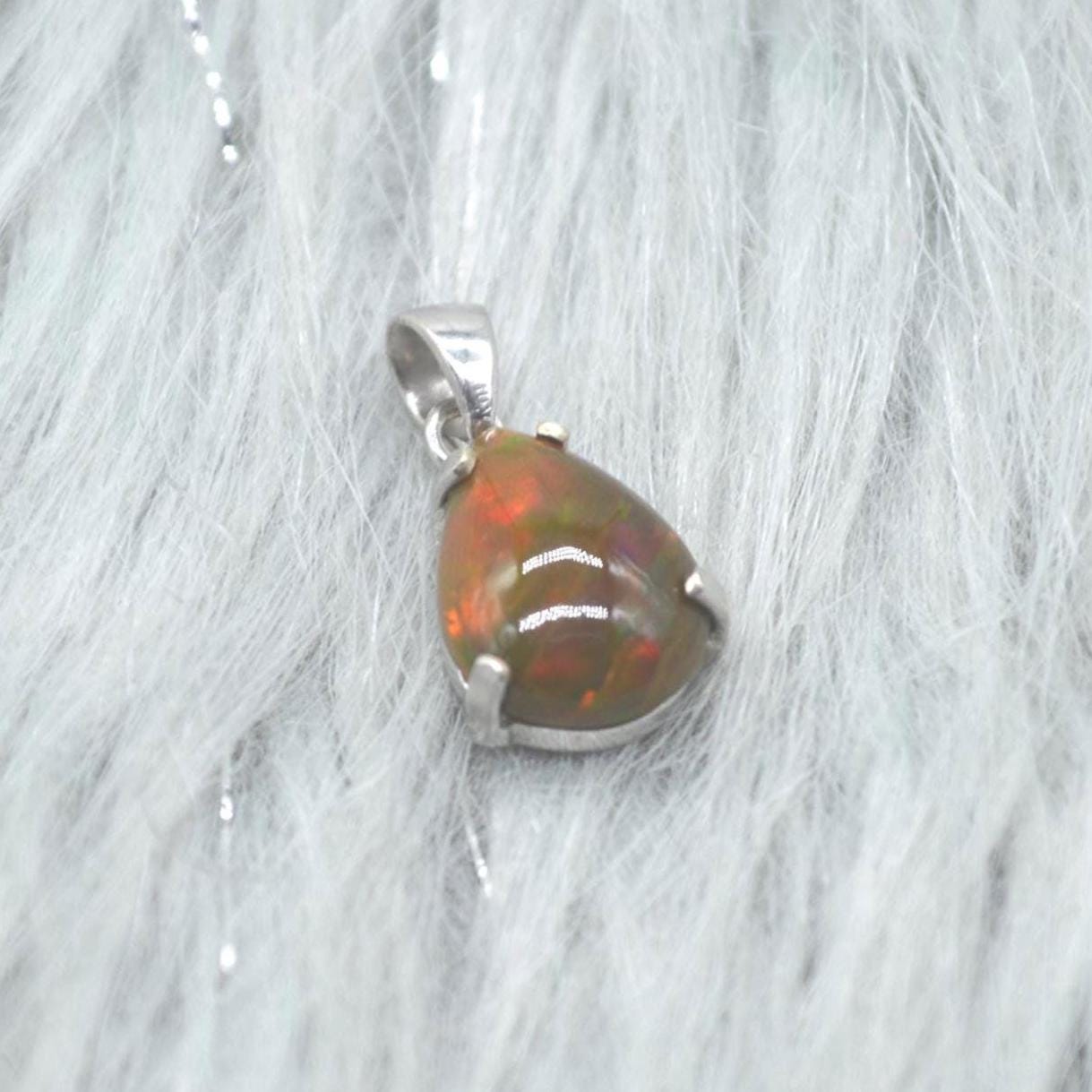 Black Fire Opal Pendant Necklace: Sterling Silver