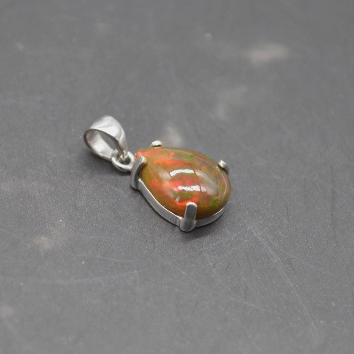 Black Fire Opal Pendant Necklace: Sterling Silver