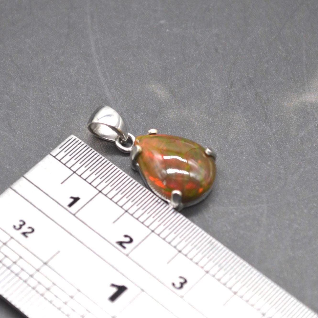 Black Fire Opal Pendant Necklace: Sterling Silver
