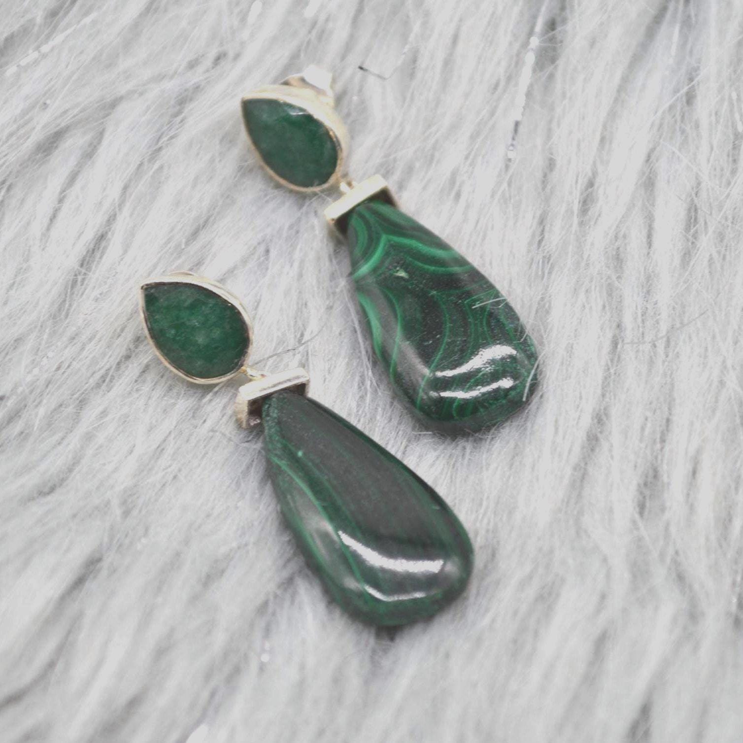 Green Onyx, Malachite Earrings: Sterling Silver, Green Gemstone Drop