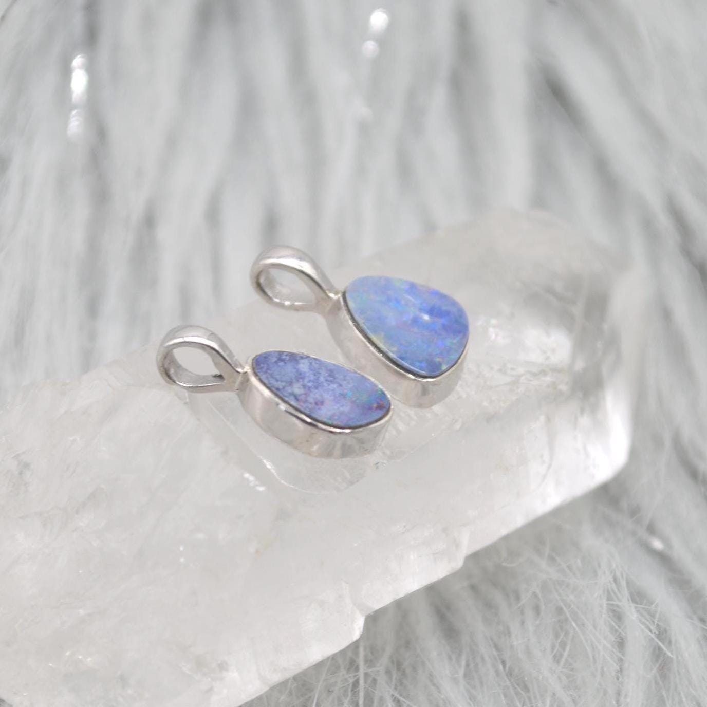 Blue Opal Pendant Necklace: Sterling Silver
