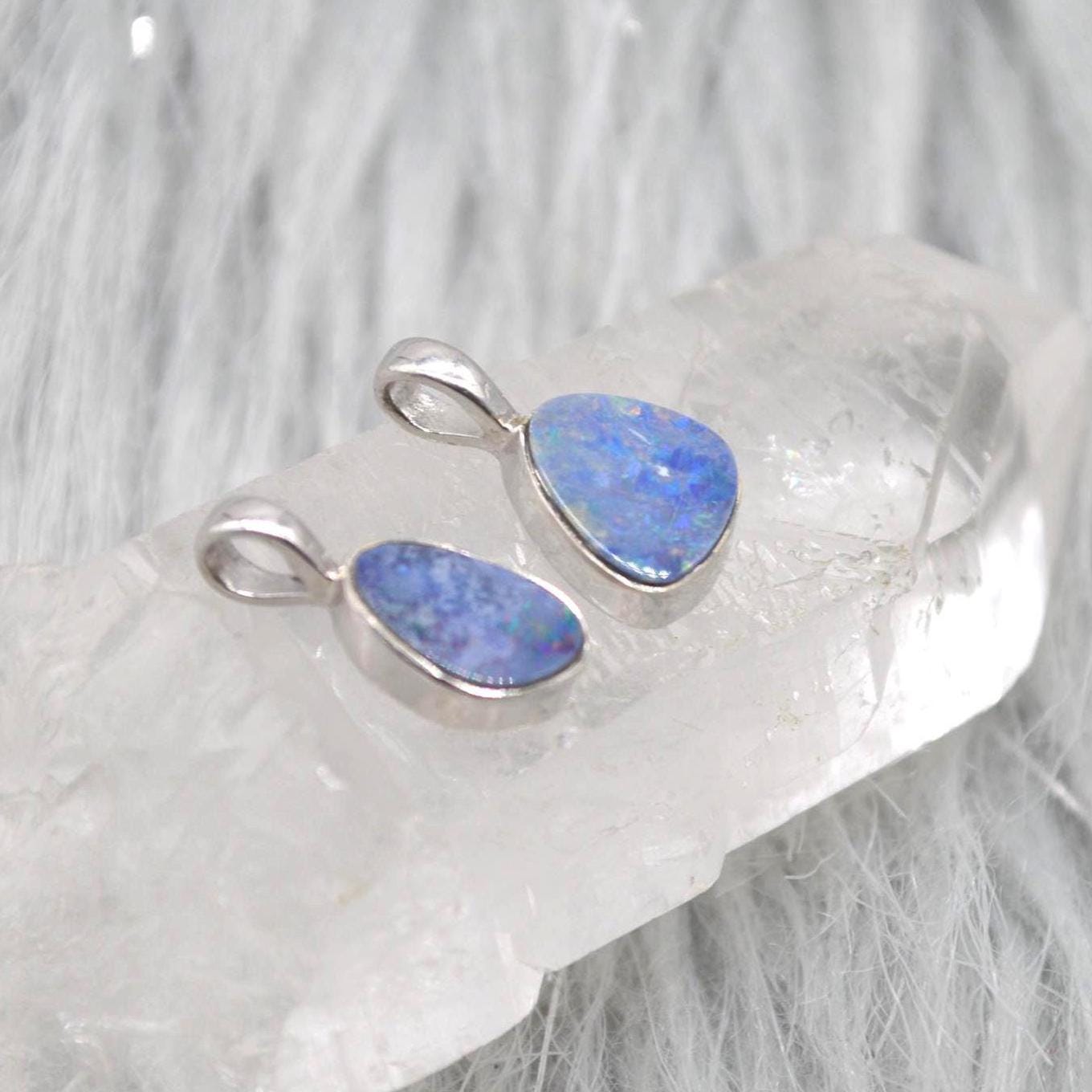 Blue Opal Pendant Necklace: Sterling Silver
