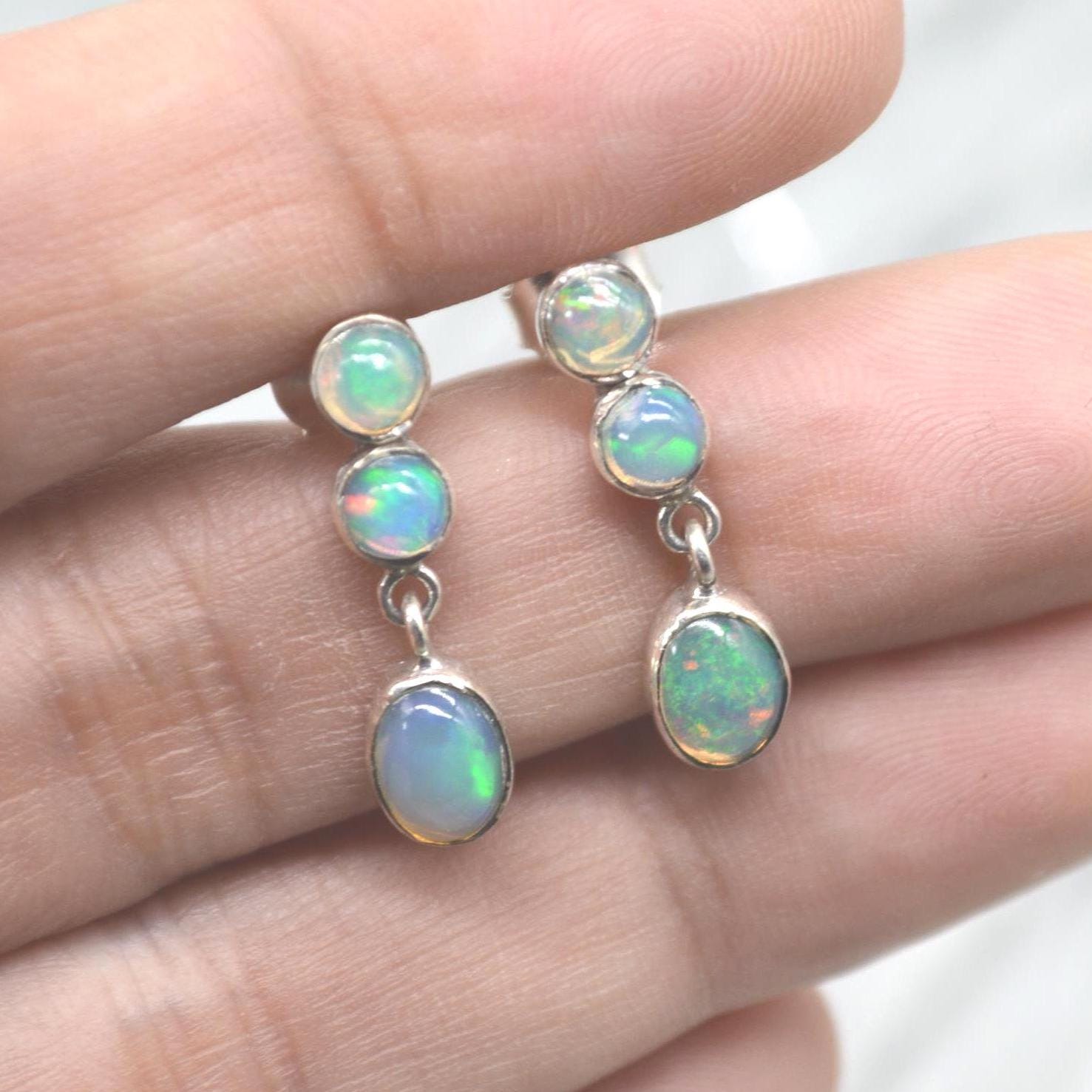White Fire Opal Earrings: Sterling Silver Dangle Drop