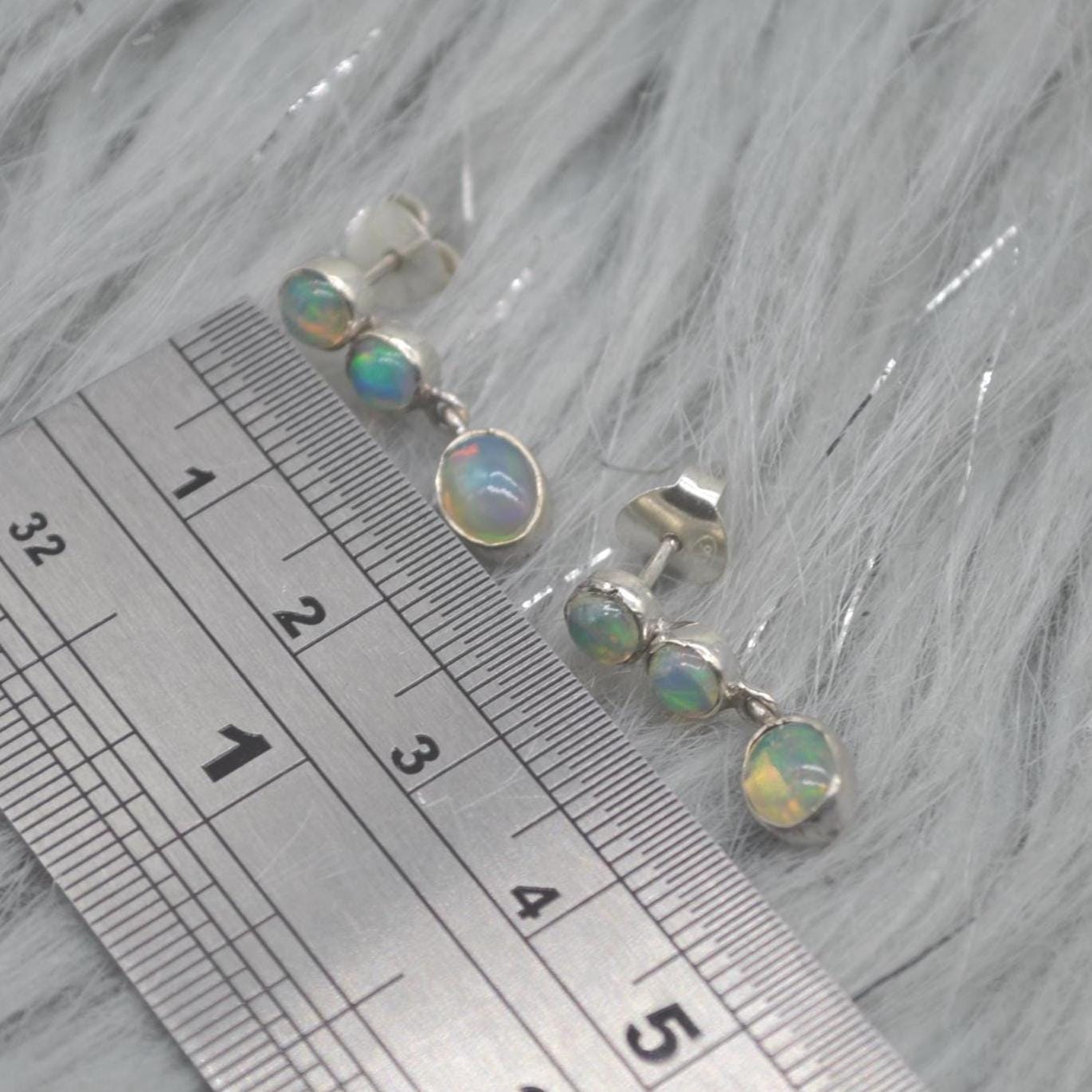 White Fire Opal Earrings: Sterling Silver Dangle Drop