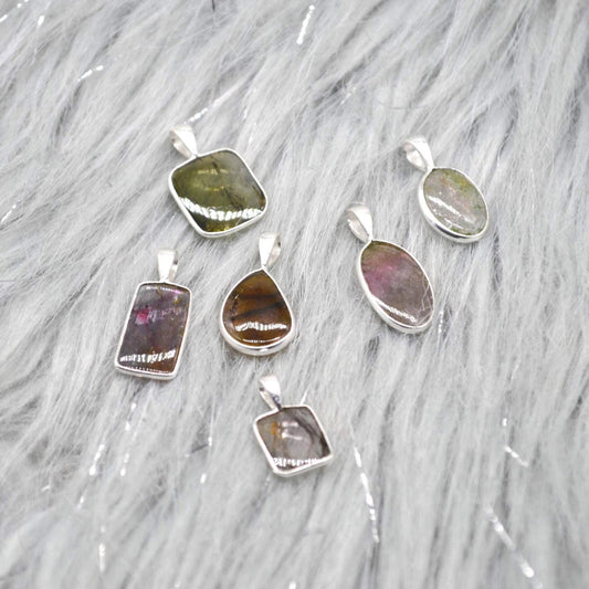 Watermelon Tourmaline Pendant Necklace: Sterling Silver, October Birthstone