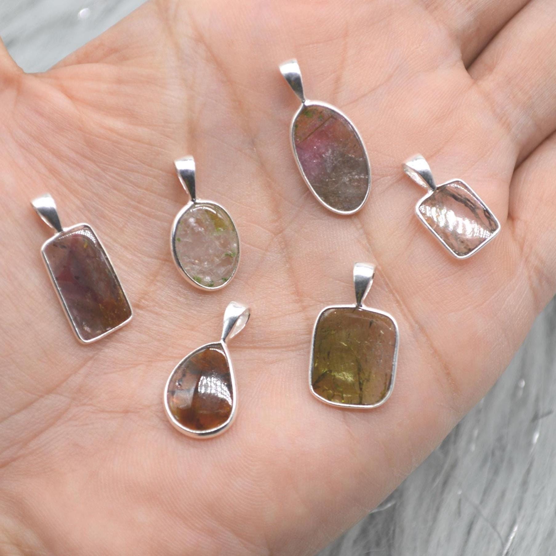 Watermelon Tourmaline Pendant Necklace: Sterling Silver, October Birthstone