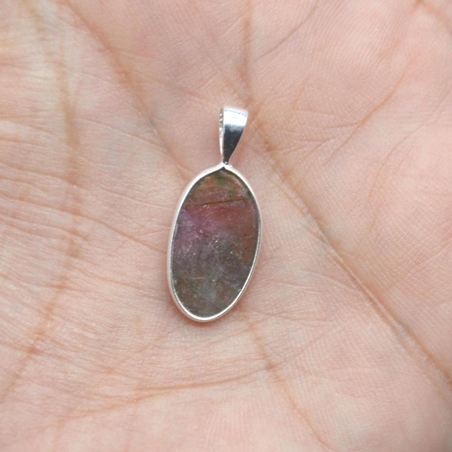 Watermelon Tourmaline Pendant Necklace: Sterling Silver, October Birthstone