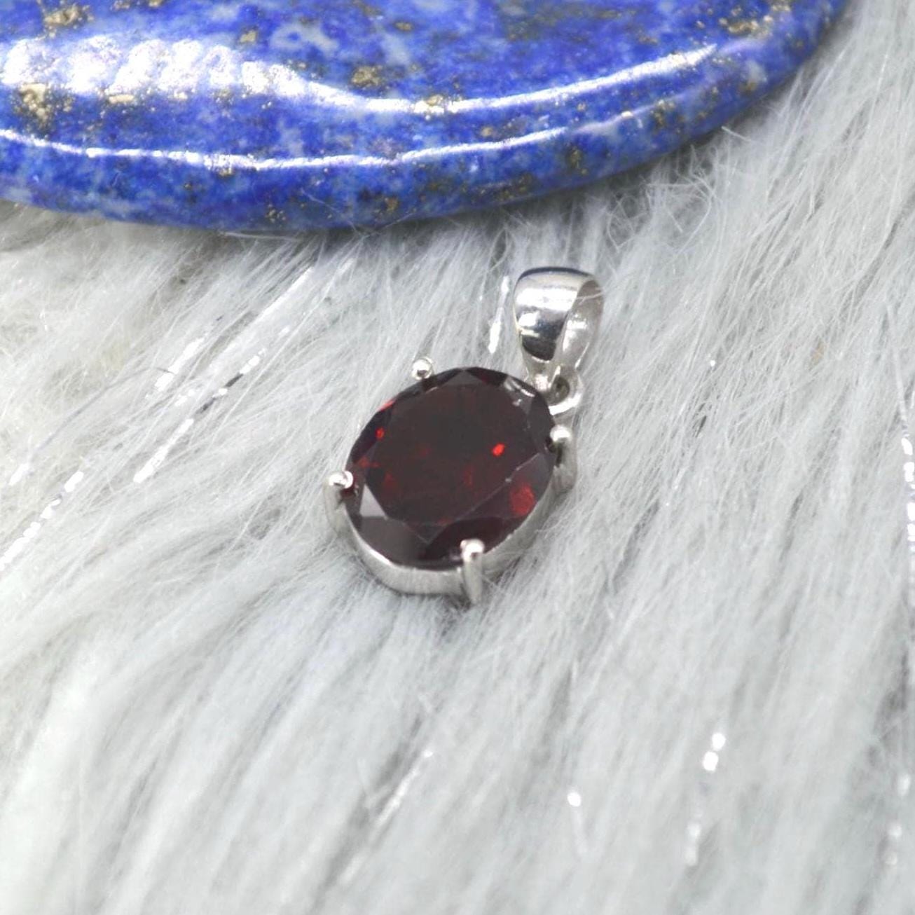 Red Garnet Pendant Necklace: Sterling Silver, January Birthstone