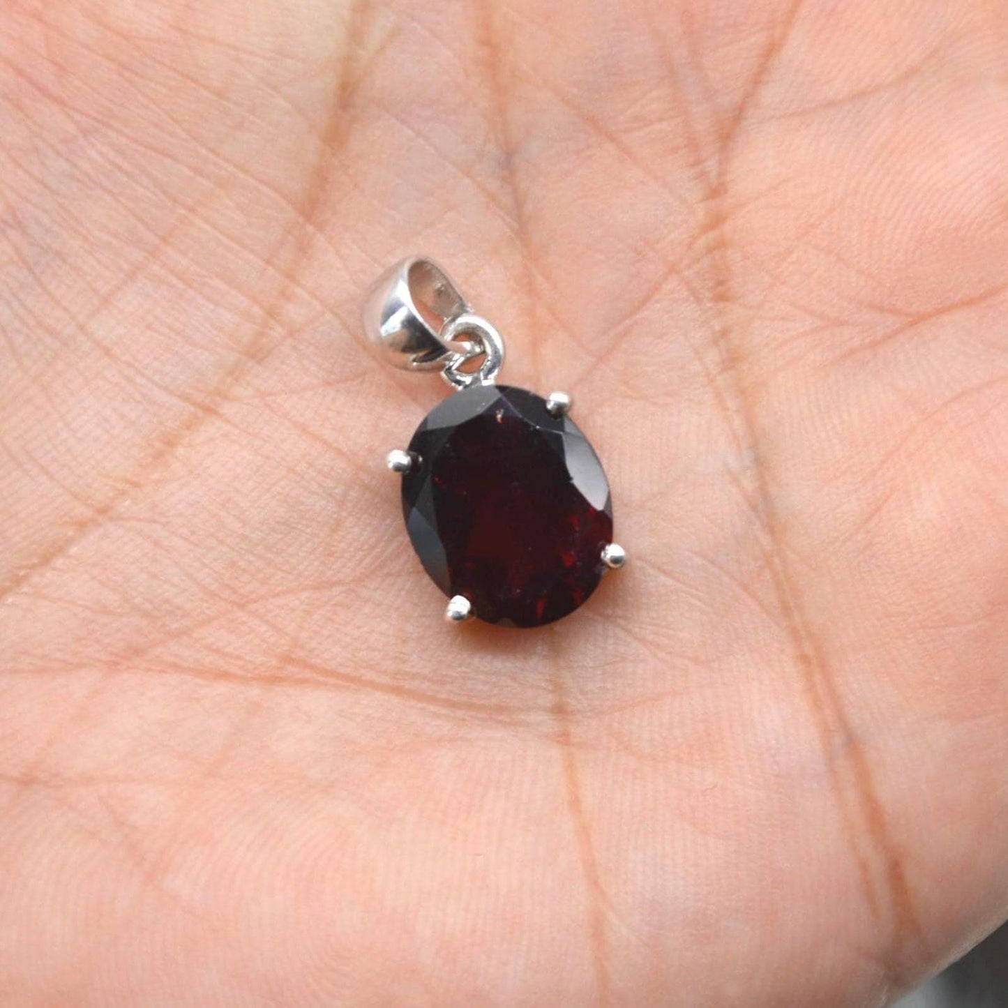 Red Garnet Pendant Necklace: Sterling Silver, January Birthstone