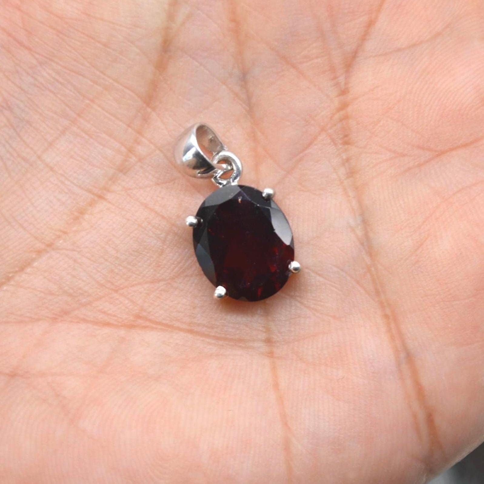 Red Garnet Pendant Necklace: Sterling Silver, January Birthstone