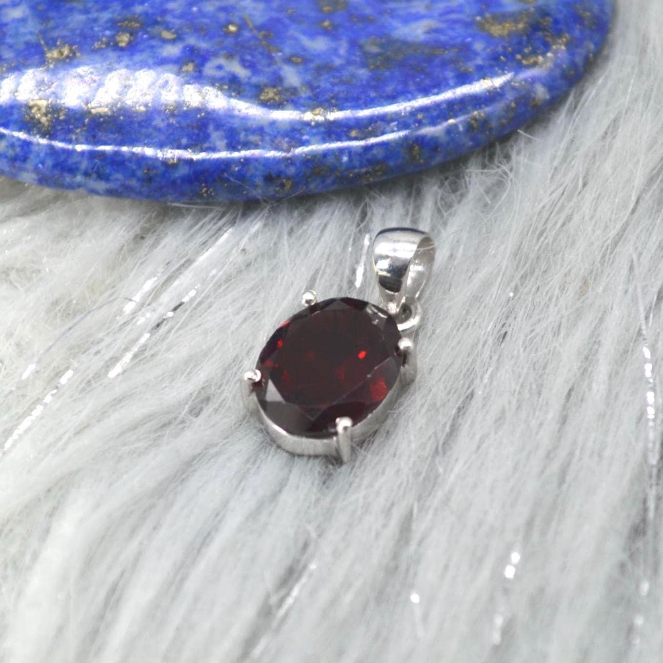Red Garnet Pendant Necklace: Sterling Silver, January Birthstone