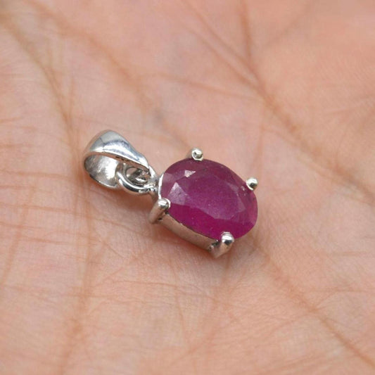 Sterling Silver Ruby Pendant: July Birthstone, Chain Necklace, Red Gemstone, Oval