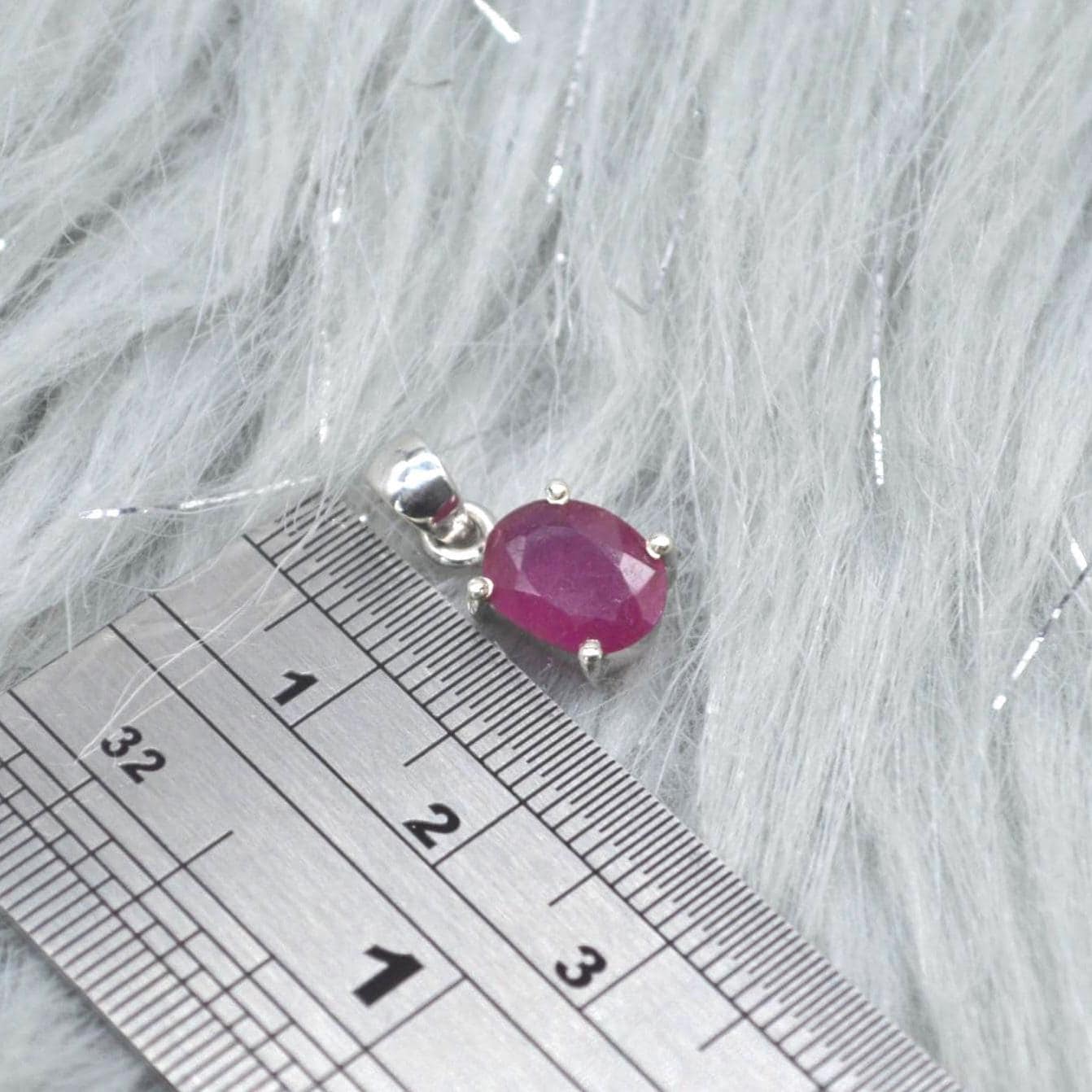 Sterling Silver Ruby Pendant: July Birthstone, Chain Necklace, Red Gemstone, Oval
