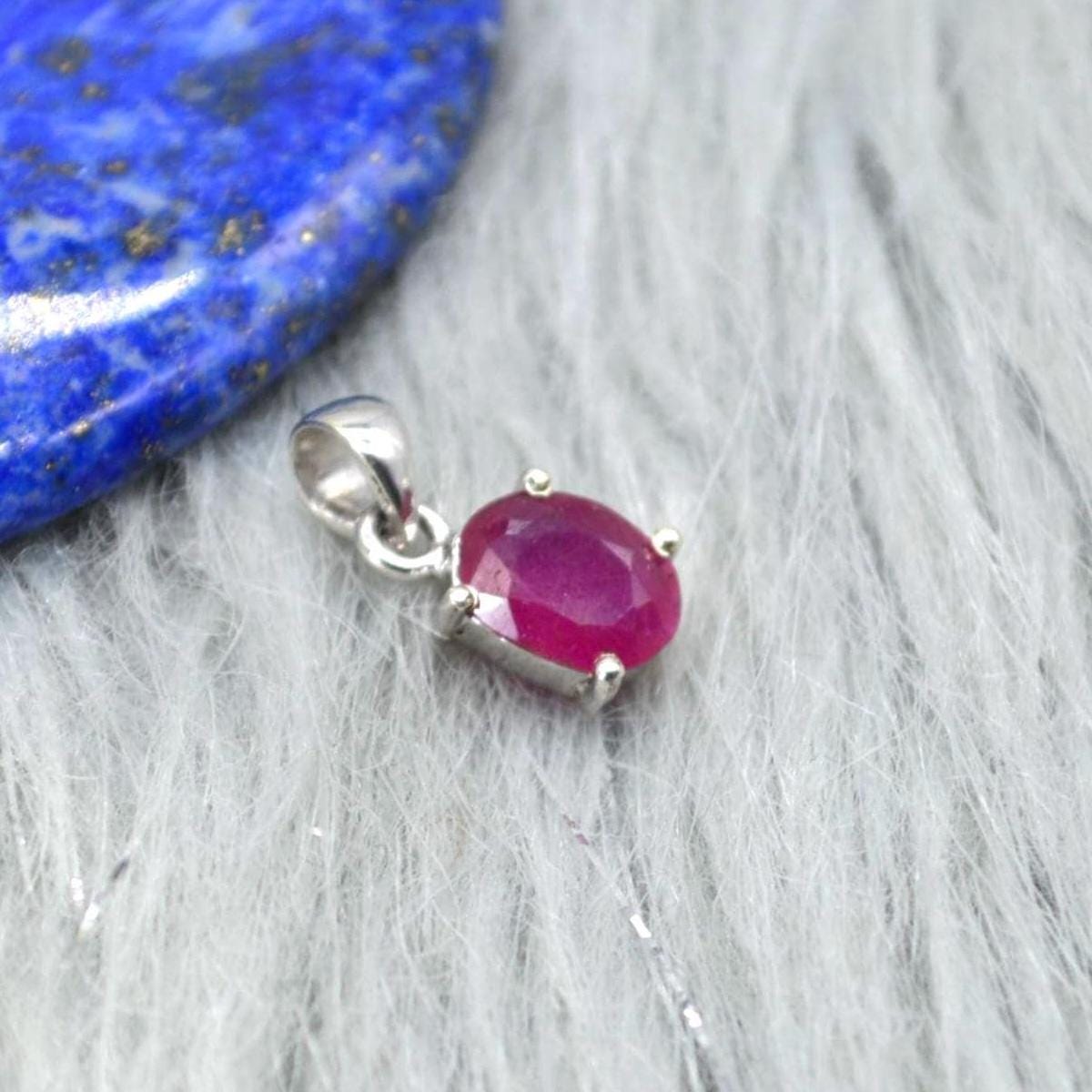 Sterling Silver Ruby Pendant: July Birthstone, Chain Necklace, Red Gemstone, Oval