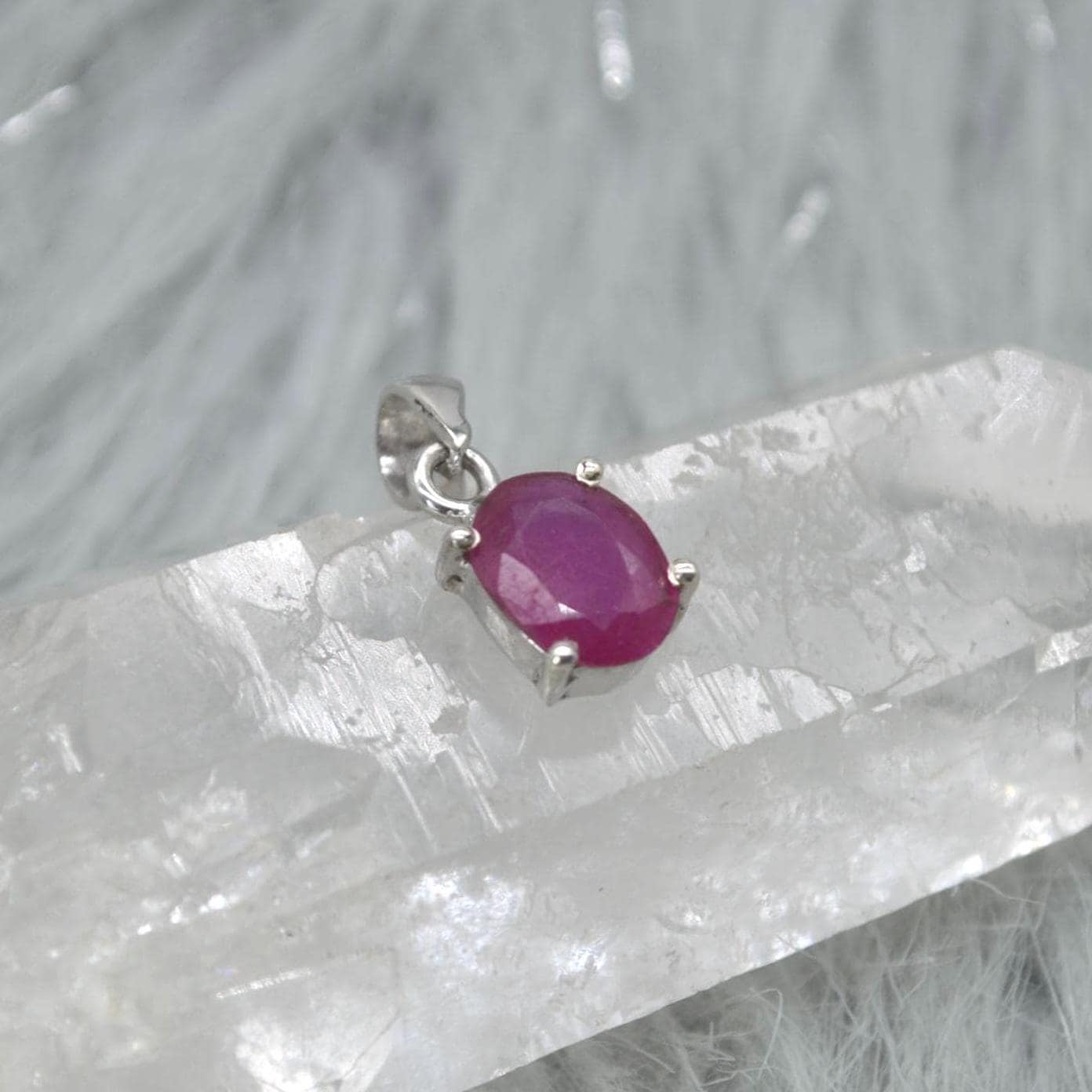 Sterling Silver Ruby Pendant: July Birthstone, Chain Necklace, Red Gemstone, Oval