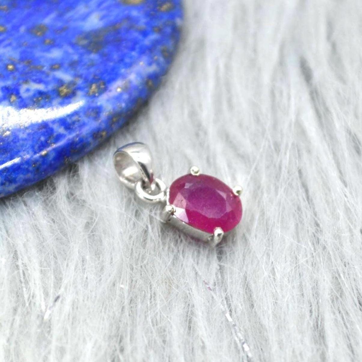 Sterling Silver Ruby Pendant: July Birthstone, Chain Necklace, Red Gemstone, Oval