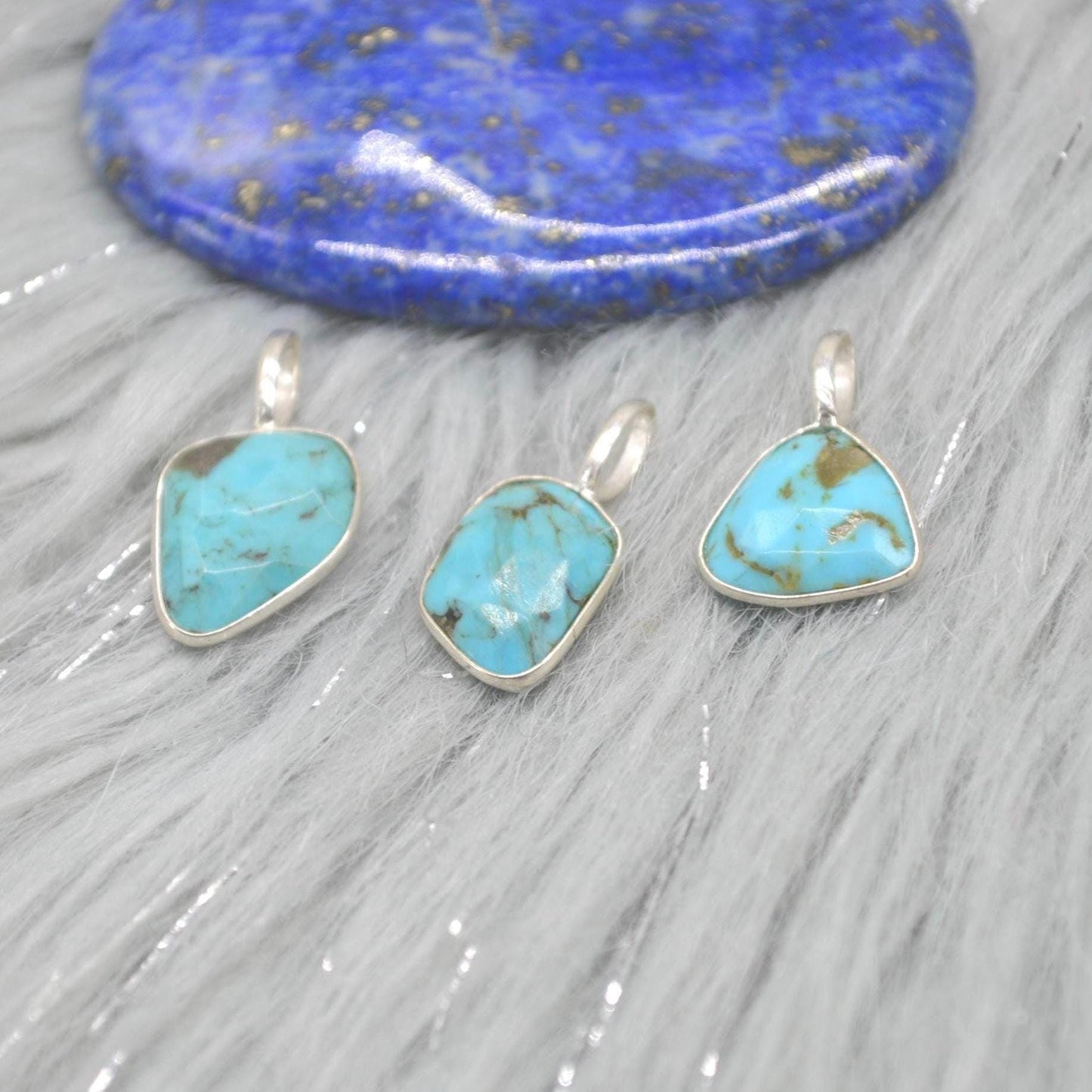 Blue Turquoise Pendant: Sterling Silver Chain Necklace, December Birthstone