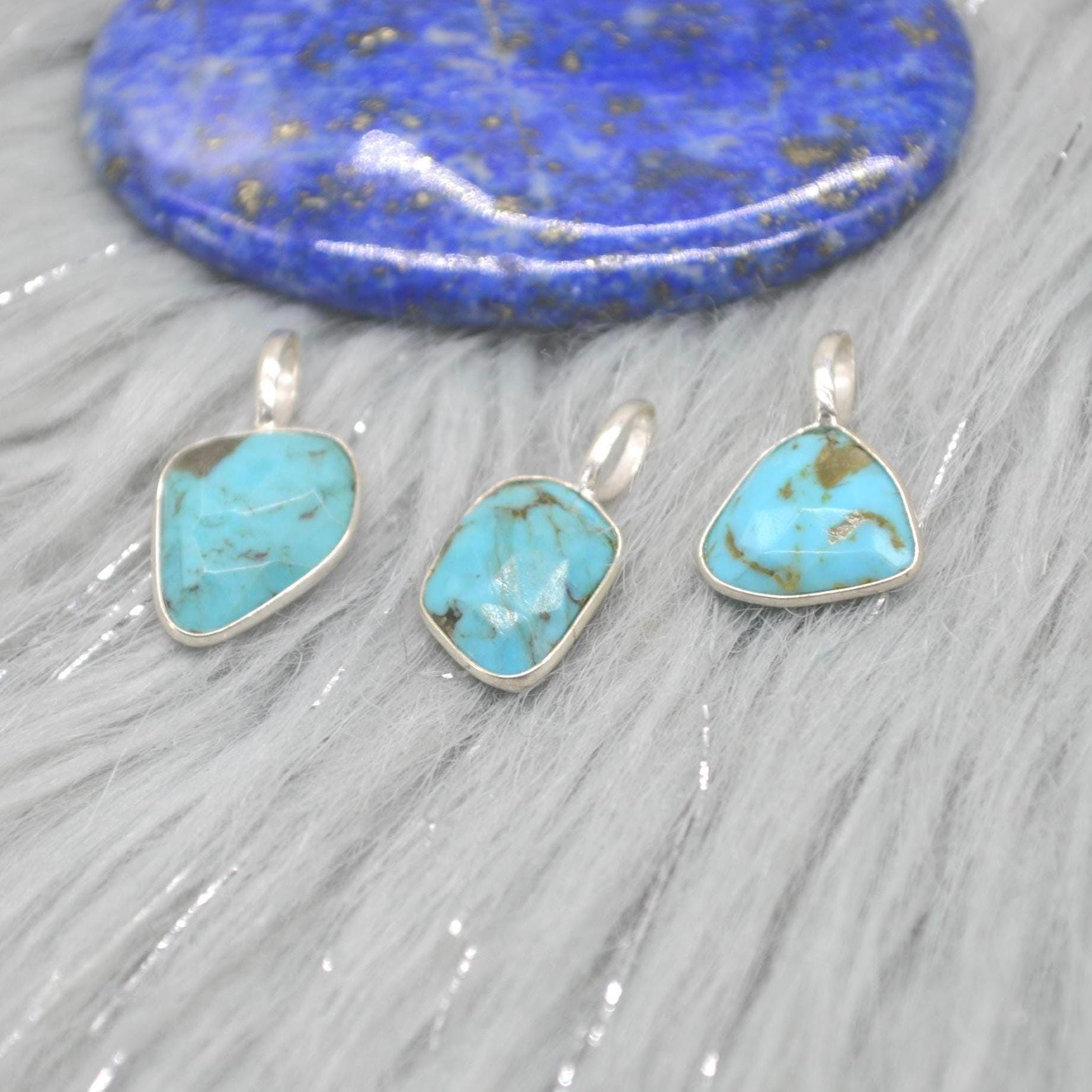 Blue Turquoise Pendant: Sterling Silver Chain Necklace, December Birthstone