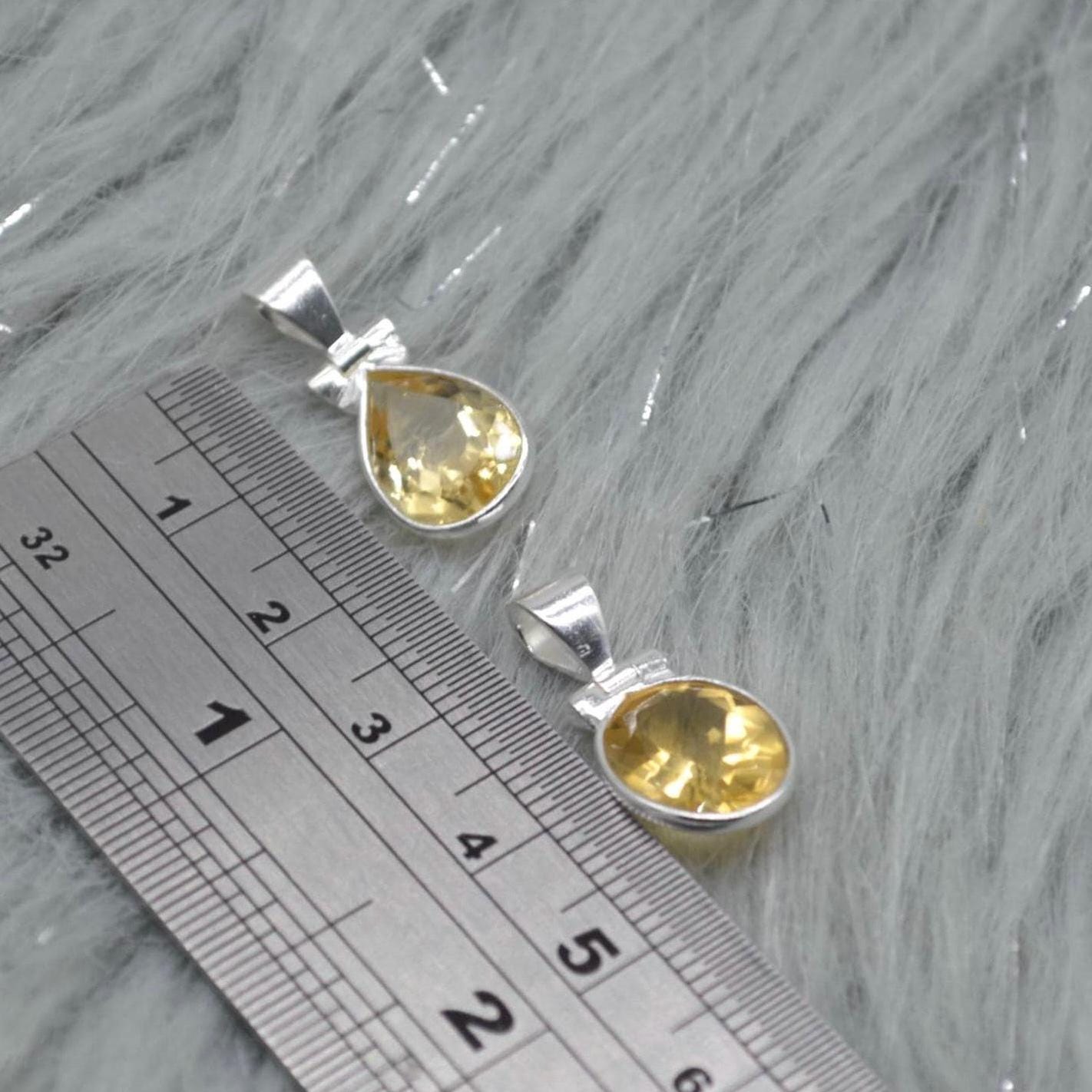 Sterling Silver Citrine Pendant: November Birthstone, Yellow Gemstone Necklace